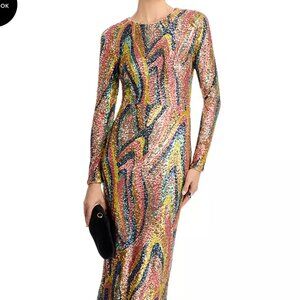 AQUA x Salvatore Rizza Long Sleeve Sequin Swirl Maxi Dress
